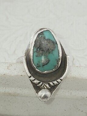 TURQUOISE GENUINE GEM RING STATEMENT JEWL HANDMADE IN .925 STERLING SILVER SZ 9